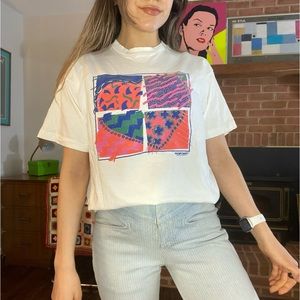 Vintage 90s Single Stitch Neon Patchwork Heart Abstract Tee Radical 80s …
